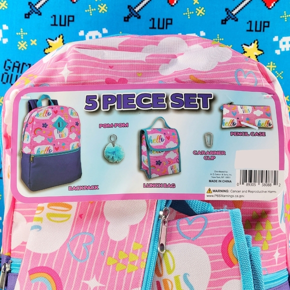 Sutton Hello Good Vibes 16" Pink Backpack & Lunch Bag 5 Piece Set School Bag NWT - Picture 7 of 7